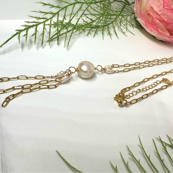 NEW⚜️Freshwater Pearl Tassel Fringe Chain Necklace - Picture 4 of 7